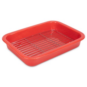 Elanze Designs Large 9x13 inch Stoneware Porcelain Baking Dish With Stainless Steel Rack, Red - 1 of 4
