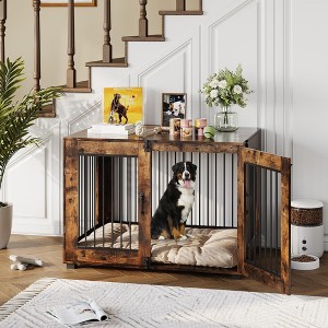 Dog Crate Furniture, 42.1" L Wooden Dog Kennel for Indoor Use, Stylish Dog Cage End Table - 1 of 4