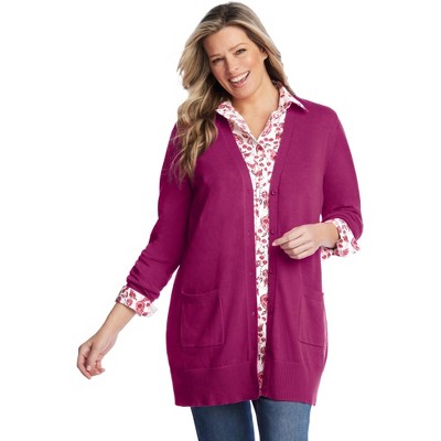 Woman Within Plus Size Perfect Longer-Length Cotton Cardigan