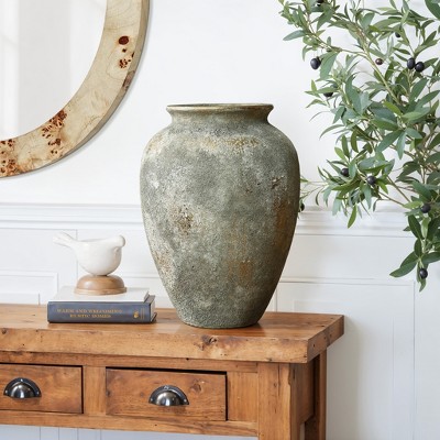 Rustic Gold and Brown Ceramic 13.6-Inch Tall Urn Vase
