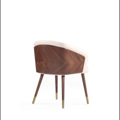 Cream Faux Leather Upholstered Arm Chair with Walnut Legs