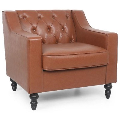 NicBex PU Leather Accent Chair,Upholstered Living Room Chairs with Button Tufted Backrest and Birch Legs,Accent Chairs for Living Room