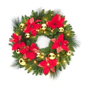 24" Christmas Wreath with Pine Cones , Front Door Christmas Wreath, Winter Christmas Decoration for Window Door Indoor Outdoor - 1 of 4