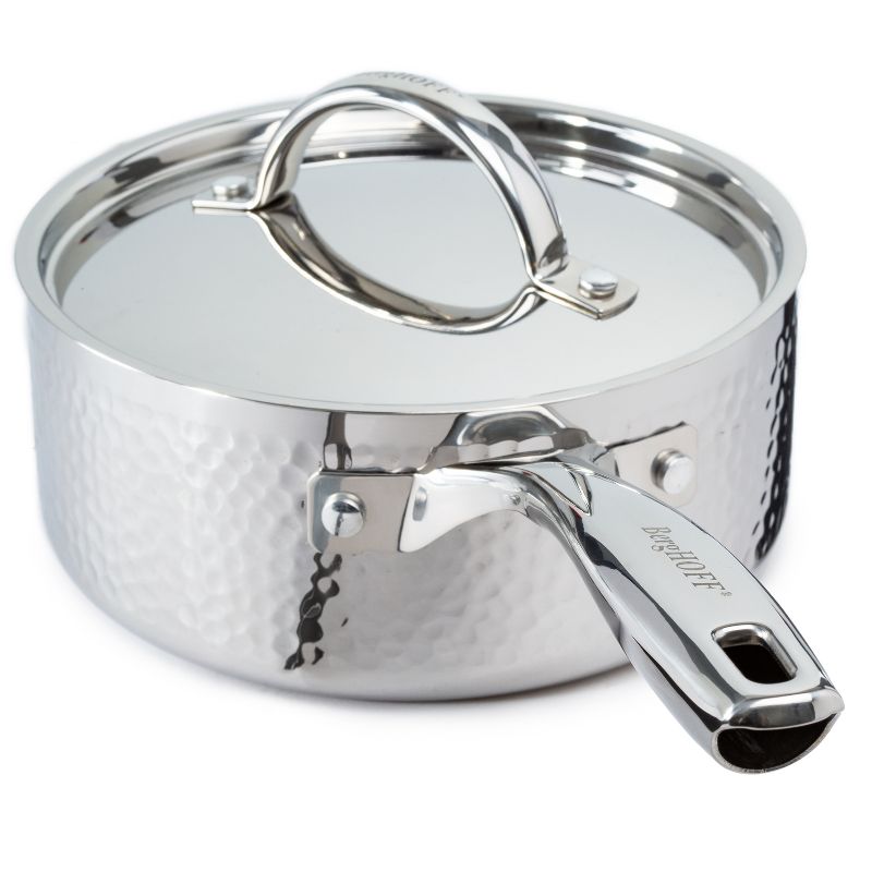 BergHOFF Vintage Tri-Ply Stainless Steel Saucepan With Stainless Steel Lid, Hammered, Silver, 2 of 8