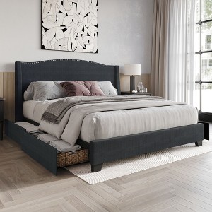 ChaletPosh Linen Platform Bed with Storage - 1 of 4