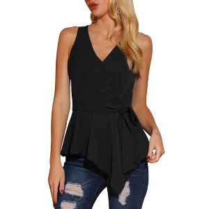 Allegra K Women's Summer Sleeveless V Neckline Wrap Tie Waist Tops - 1 of 4