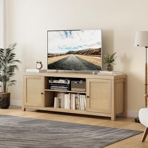 Rattan TV Stand with Adjustable Shelves, Entertainment Center for 65in TV, 2-Tier Storage Media Cabinet, Mid-Century Furniture for Living Room - 1 of 4