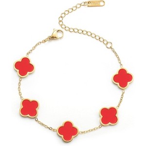 18K Gold Plated Clover Lucky Bracelet for Women White/Black/Red/Green Flower Four Leaf Link Bracelets - 1 of 4