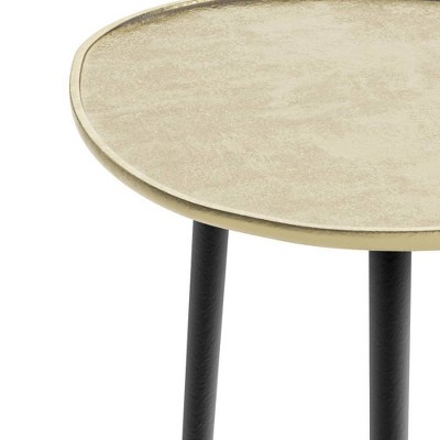 Gold and Black Round Metal Side Table with Tripod Legs