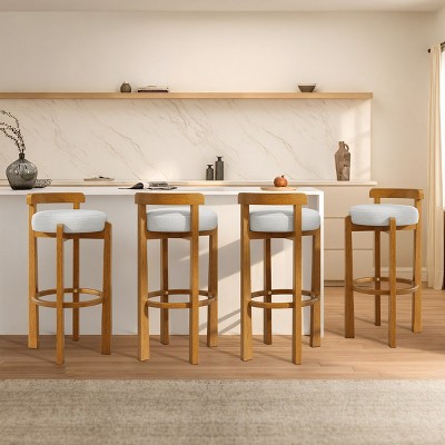 Indoor Walnut Rubberwood Bar Stools,Low Back Upholstered Armless Barstools,Modern Fabric Barstools for Kitchen Dining Room-Coolbibila