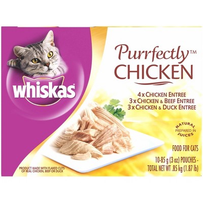 Photo 1 of *Bundle Items 4 Pack* Whiskas Perfectly Chicken Prepared In Natural Juices Wet Cat Food - 3oz/10ct Variety Pack