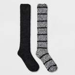Women's Striped 2pk Cozy Knee High Socks - Black 4-10