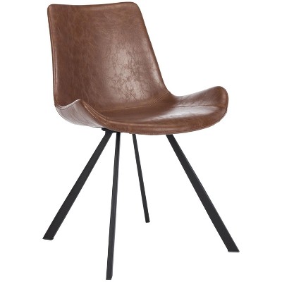 Transitional Wood and Faux Leather Side Chairs in Light Brown, Set of 2