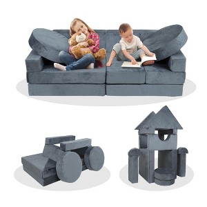 KTMBDW 14Pcs Modular Kids Play Couch - Kids Sofa for Playroom Bedroom Living Rooms Toddler Sofa for Inspiring Child Creativity, Gray - 1 of 4
