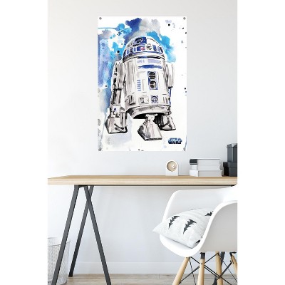 Star Wars R2D2 Watercolor Poster with Pushpins, 22.375" x 34"