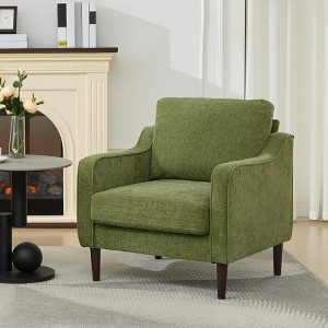 Mid-Century Modern Accent Chairs,Modern Linen Fabric Armchair for Living Room,Comfy Sofa Chairs with Scooped Arms - 1 of 4