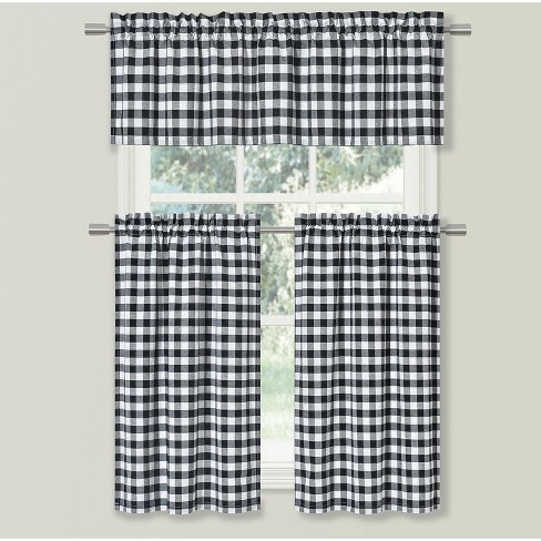 Kate Aurora Country Farmhouse Black & White Gingham Checkered Plaid Kitchen Curtain Tier & Valance Set - 58 in. W x 36 in. L - image 1 of 1