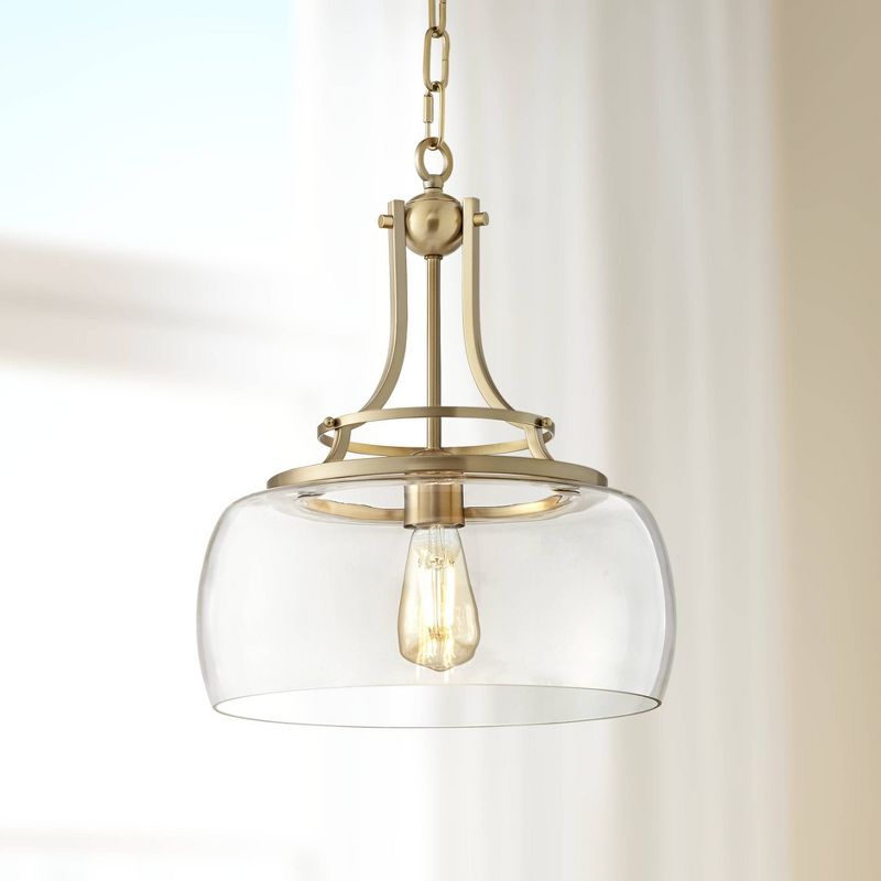 Franklin Iron Works Charleston Brass Pendant Lighting 13 1/2" Wide Modern LED Clear Glass Shade for Dining Room House Foyer Kitchen Island Entryway, 2 of 10