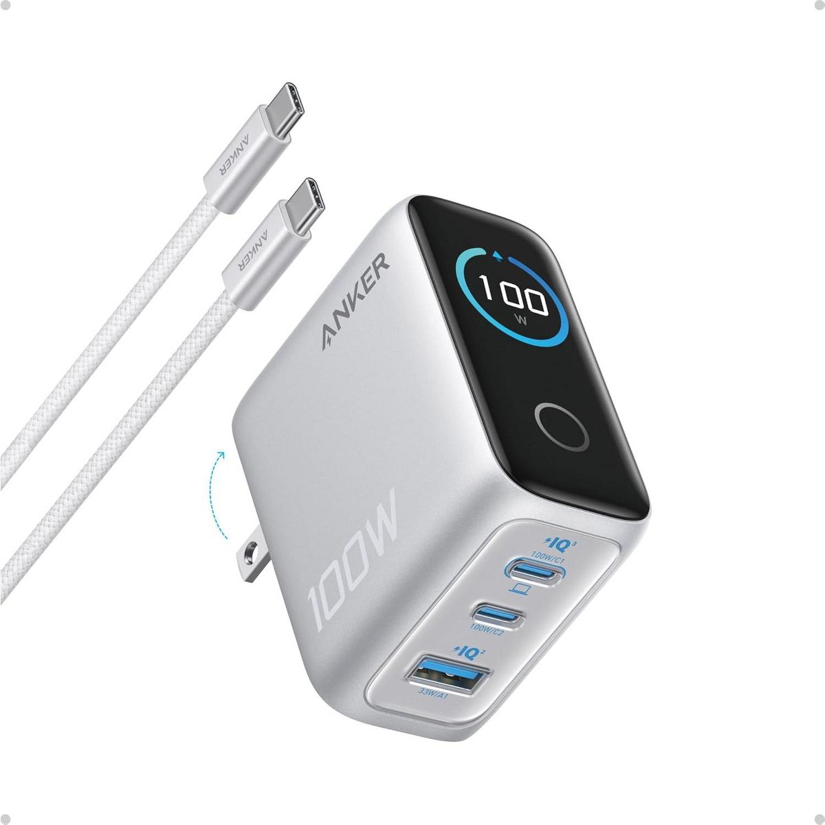 Anker Charger, 100W Max Ultra-Compact 3-Port GaN USB C Charger with Smart Display - thumbnail 8