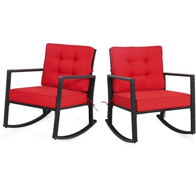 Tangkula 2PCS Outdoor Wicker Rocking Chairs Glider Rattan Rocker Recliner with Cushion