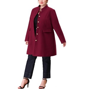 Agnes Orinda Women's Plus Size Elegant Mid-Length Stand Collar Back Split Winter Single Breasted Overcoats - 1 of 4
