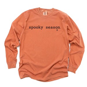 Spooky Season Typewriter - Women's Garment Dyed Long Sleeve Graphic T-Shirt - 1 of 4