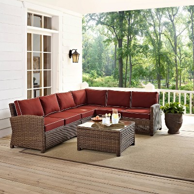 Bradenton 6-Person Red Wicker Outdoor Sectional Set