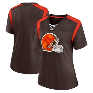 NFL Cleveland Browns Women's Short Sleeve Lace Up V-Neck Fashion Jersey - 1 of 3