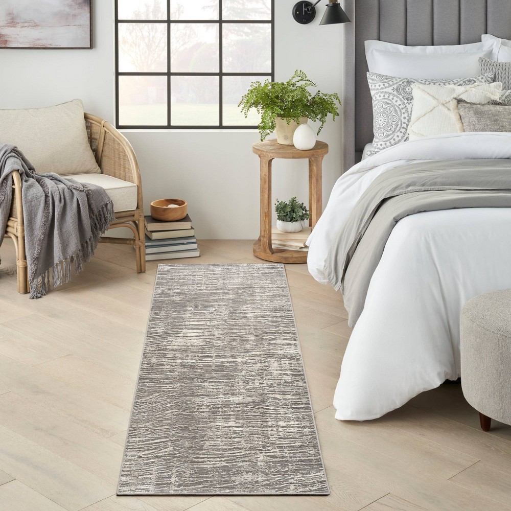 Photos - Doormat Nourison 2'2"x7'6" Modern Abstract Sustainable Woven Runner Rug with Lines 