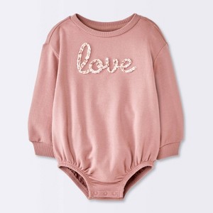Baby Girls' Love Sweatshirt Romper - Cloud Island™ Pink - 1 of 4