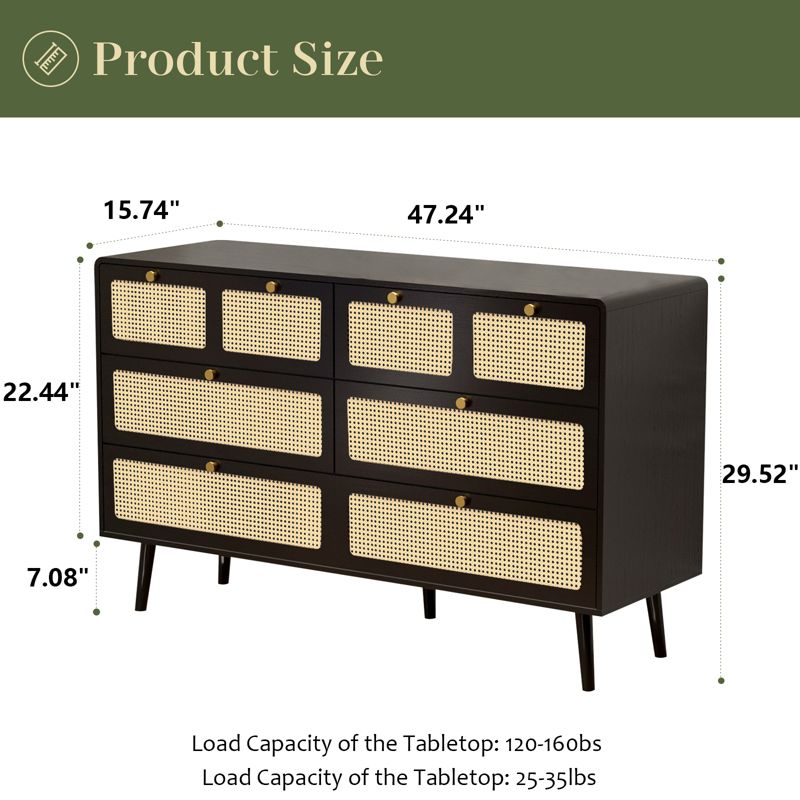 6/4-Drawer Dresser, Modern Rattan Dresser Chest with Metal Handles, Storage Cabinet Sideboard, Black 4M - ModernLuxe, 3 of 9
