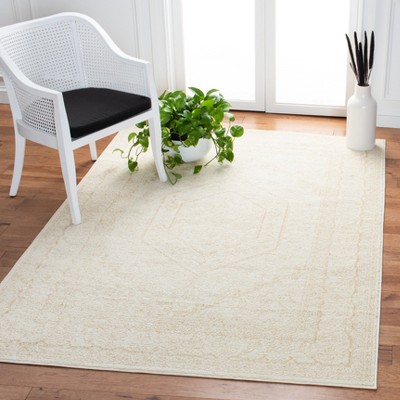 Ivory and Beige Synthetic Oriental 4' x 6' Area Rug