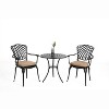 DOMETOUR 3 Piece Patio Bistro Set, Cast Aluminum Table and Chairs with Umbrella Hole, All-Weather Metal Outdoor Furniture, Black with Cushions - 2 of 4