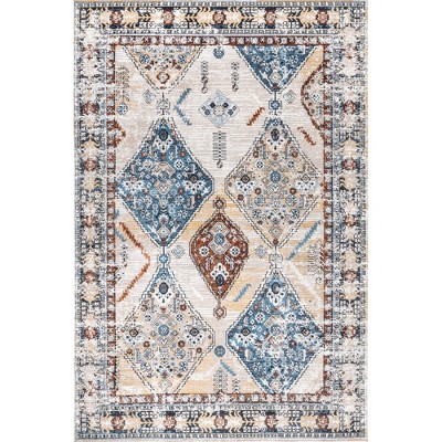 Nuloom Clarabelle Medallion 4x6 Machine Washable Indoor Area Rug for Living Room Bedroom Dining Room Kitchen, Blue Multicolor/Ivory