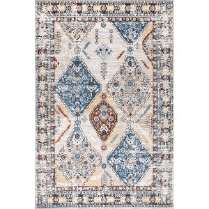 Nuloom Clarabelle Medallion 4x6 Machine Washable Indoor Area Rug for Living Room Bedroom Dining Room Kitchen, Blue Multicolor/Ivory - 1 of 4