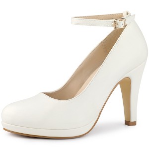 Allegra K Women's Back to College Round Toe Stiletto Heel Ankle Strap Pumps - 1 of 4