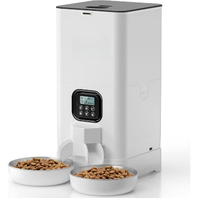 Double Automatic Cat Feeder for 2 Cats, Timed Food Dispenser with 2 Stainless Steel Bowls