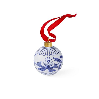 Spode Blue Italian Bauble, Hanging Ornaments for Christmas Décor, Made of Porcelain, Blue and White Holiday Decoration, Measures 2.6-Inch