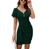 Women's Sexy Zipper V Neck Short Sleeve Faux Wrap Ruched Bodycon Sheath Cocktail Party Work Dress Slim Fit Elegant Wedding Guest Dresses - 4 of 4
