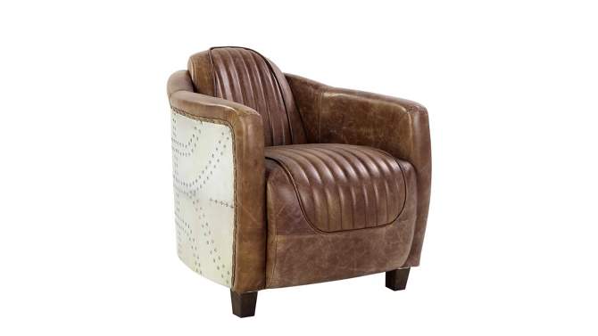 Brancaster 29&#34; Accent Chairs Retro Brown Top Grain Leather and Aluminum - Acme Furniture, 2 of 9, play video