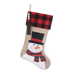 Aoibox 1 Piece 20 Inch Burlap Christmas Stocking with Wooden Tag DIY Name Snowman Embroidery Farmhouse Holiday Decoration - 1 of 4