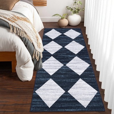 Washable Area Rug Modern Geometric Rugs for Living Room Checkered Soft Low Pile Non-Slip Rug