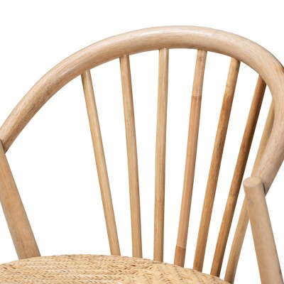 Bohemian Mid-Century Natural Brown Rattan & Cane Side Chair