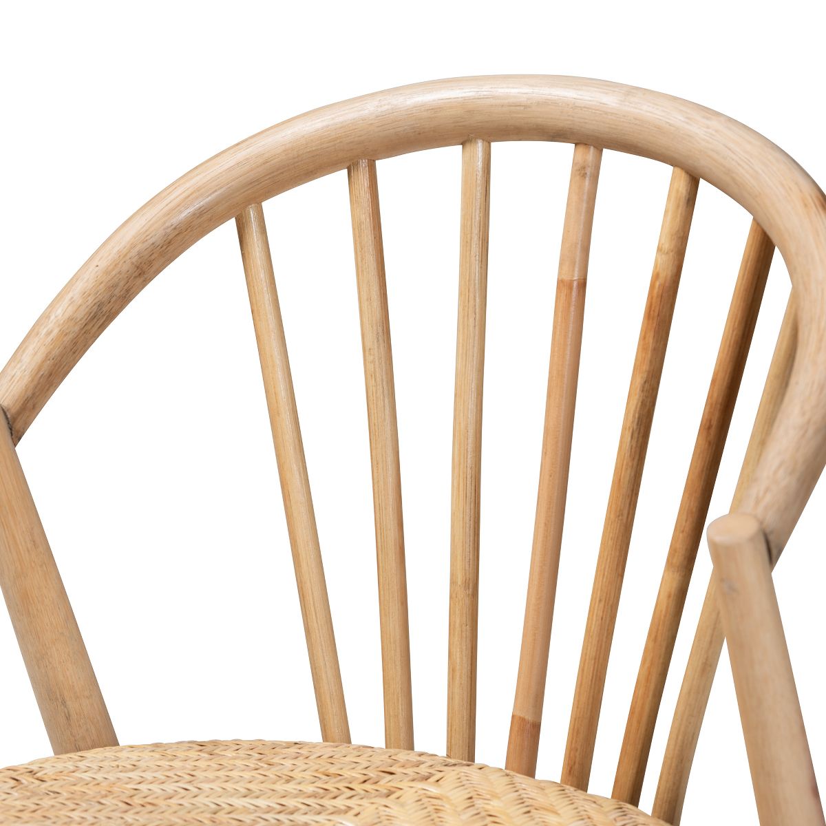 bali & pari Kobe Mid-Century Modern Natural Brown Finished Wood and Rattan Dining Chair - thumbnail 6