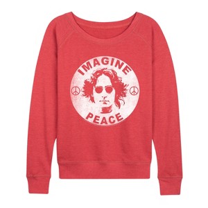 Women's - John Lennon - Lennon Imagine Peace Lightweight French Terry Wide Neck Long Sleeve Graphic Shirt - 1 of 3