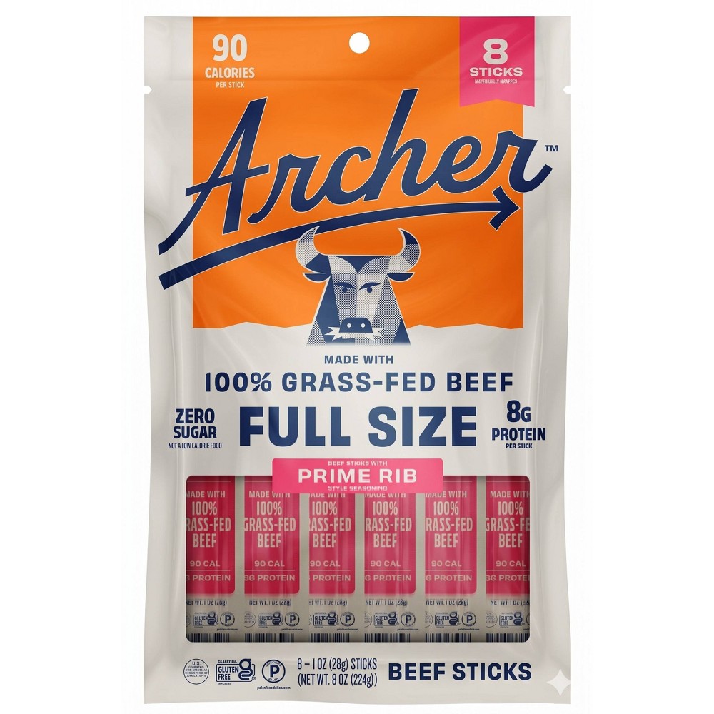 Archer Jerky Prime Rib Beef Meat Sticks - 8oz/8ct