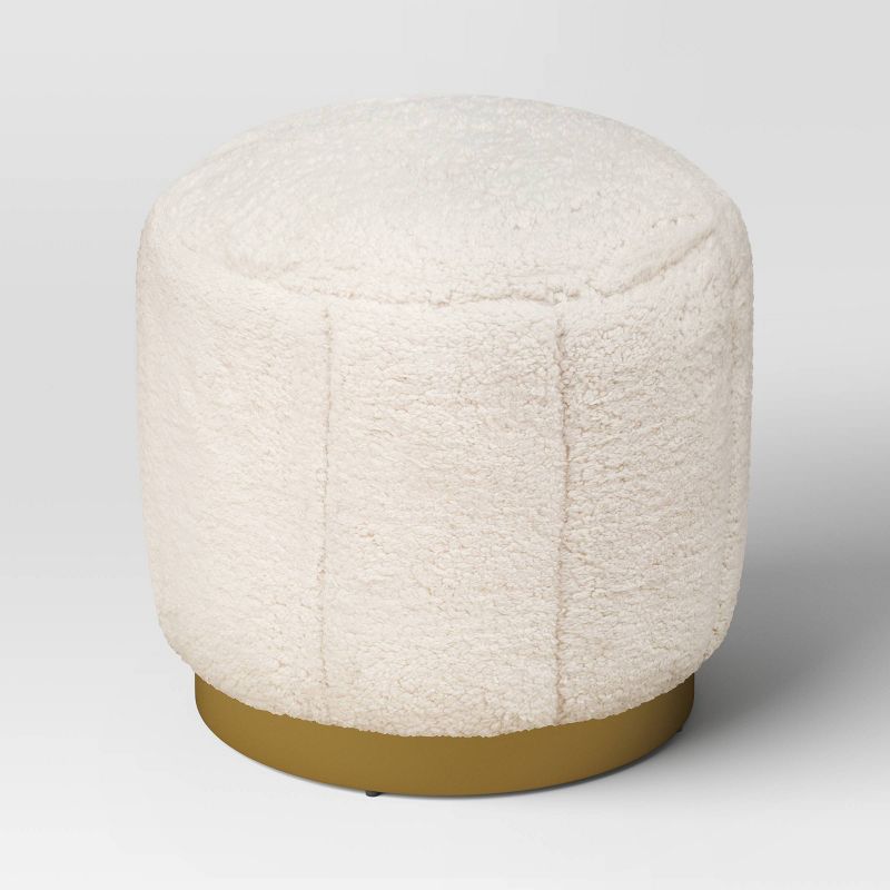 Galena Channel Tufted Shearling Brass Ottoman Cream - Threshold&#8482;, 4 of 11
