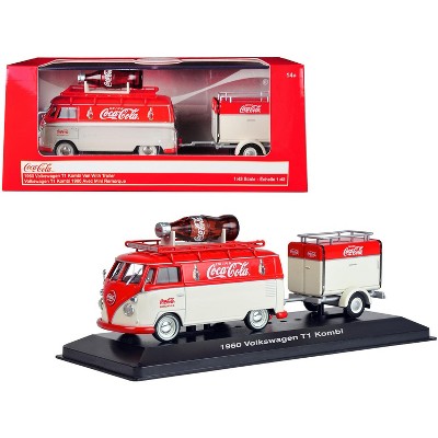 1960 Volkswagen T1 Kombi Van with Trailer Red and Cream "Coca Cola" 1/43 Diecast Model Car by Motorcity Classics