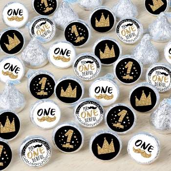 Big Dot of Happiness 1st Birthday Little Mr. Onederful - Boy First Birthday Party Small Round Candy Stickers - Party Favor Labels - 324 Count