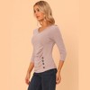 INSPIRE CHIC Women's V Neck 3/4 Sleeves Solid Knitted Buttons Decor Ruched Blouse - 2 of 4